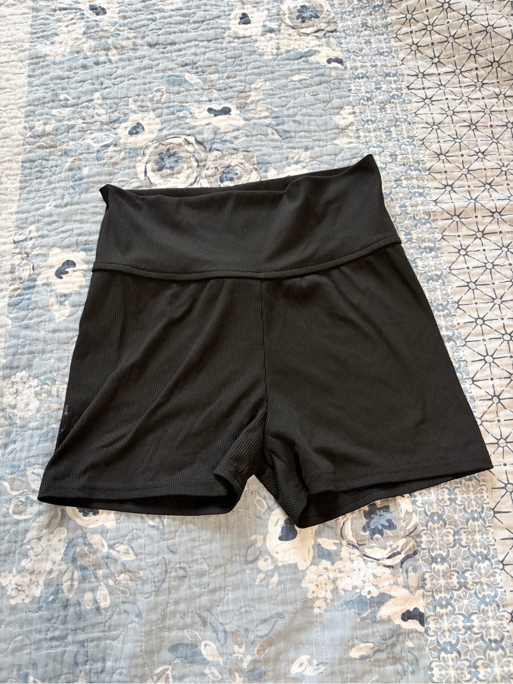Womens black ribbed biker shorts